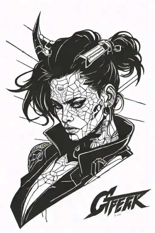 girl cyberpunk 2077 tattoo design idea