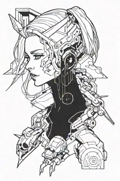 girl cyberpunk 2077 tattoo design idea