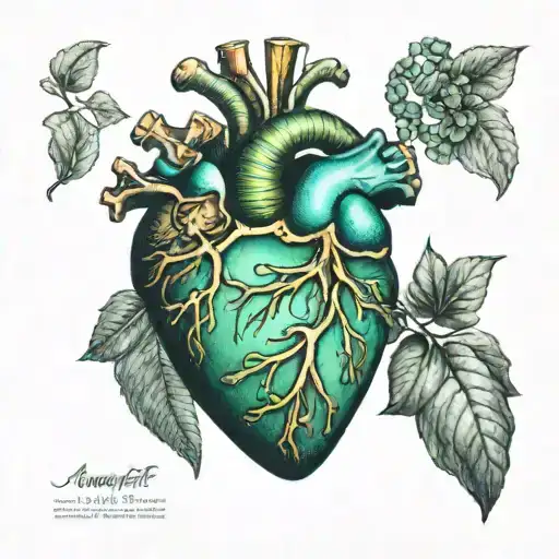 anatomically correct heart gem blue green tattoo design idea