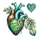 anatomically correct heart gem blue green tattoo design idea
