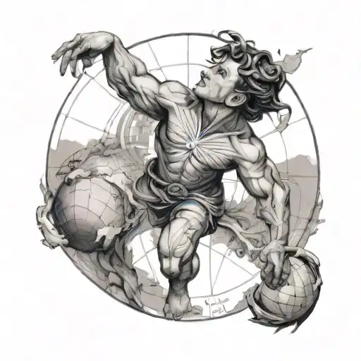 atlas holding up the world map tattoo design idea