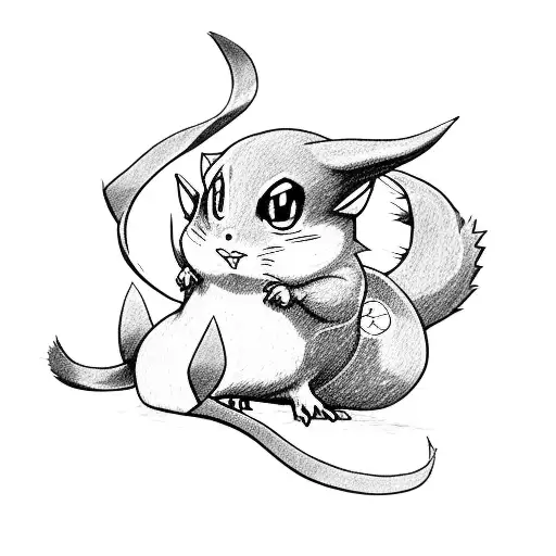 the word "Raytshu" designed with the pokemon Raichu tattoo design idea