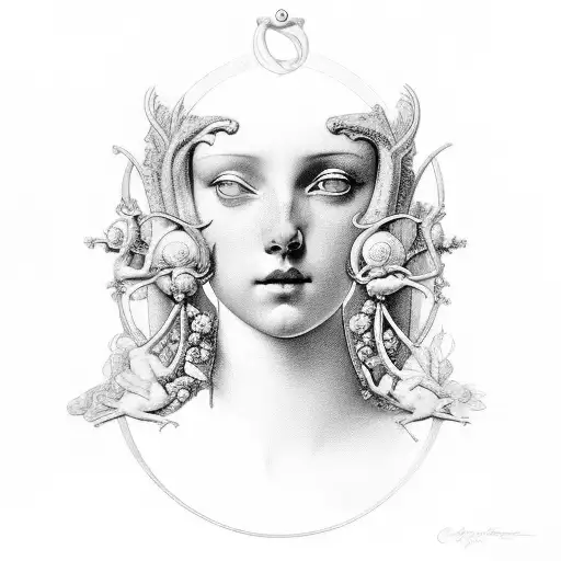 Collier's Lilith with Ingres' Dusk with Bougereau's The Source paintings as the Three Graces tattoo design idea