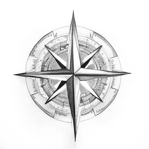 compass rose with thor hammer tattoo design idea