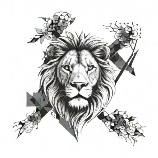 A lion's head made up of intricate trading graphs and charts tattoo design idea