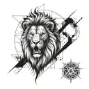 A lion's head made up of intricate trading graphs and charts tattoo design idea
