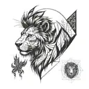 A lion's head made up of intricate trading graphs and charts tattoo design idea