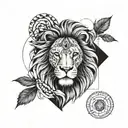A lion's head made up of intricate trading graphs and charts tattoo design idea