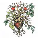 poison tree with heart roots spreading tattoo design idea