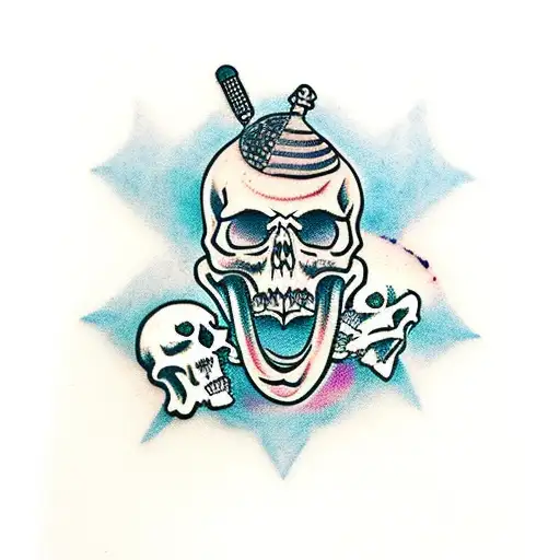 Skulll with Drum Stick and Microphone cracking thru tattoo design idea