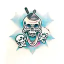 Skulll with Drum Stick and Microphone cracking thru tattoo design idea