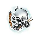 Skulll with Drum Stick and Microphone cracking thru tattoo design idea