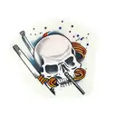 Skulll with Drum Stick and Microphone cracking thru tattoo design idea