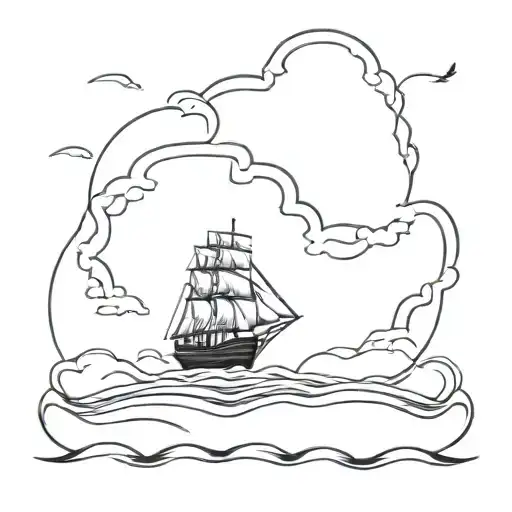 ship sailing through storm straight on tattoo design idea