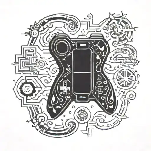 Combine a classic video game controller with symbols from The Legend of Zelda: Ocarina of Time in a blackwork design tattoo design idea