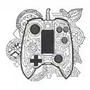 Combine a classic video game controller with symbols from The Legend of Zelda: Ocarina of Time in a blackwork design tattoo design idea