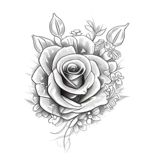 A detailed sketch of a hunting rifle with flowers growing from the barrel tattoo design idea