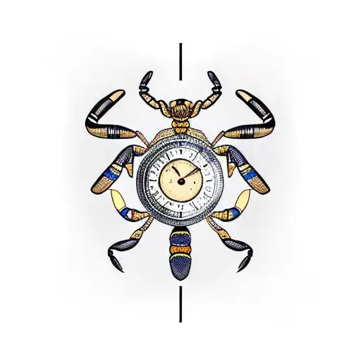 Egyptian scorpion with hieroglyphics in a dial tattoo design idea