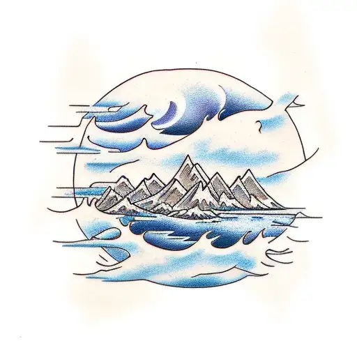 mountain sea tattoo design idea