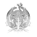 Tree of Life with dragon and pheonix  tattoo design idea