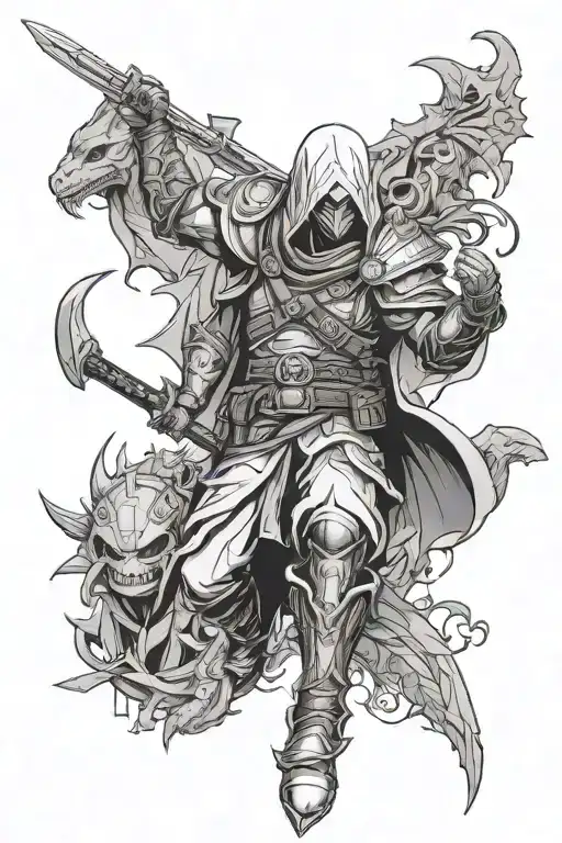 assassin's creed, Zelda, master chief, Goku, dragon, full metal alchemist  tattoo design idea