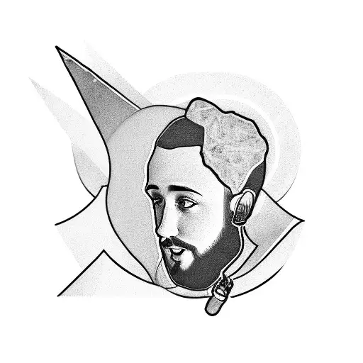 A blackwork tattoo of Mac Miller's silhouette with a hip hop beat waveform flowing through it tattoo design idea