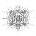 A microscope with DNA strands weaving through it, surrounded by lyrics from Mac Miller's songs tattoo design idea