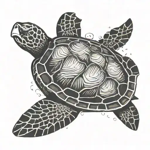 A sketch of a sea turtle gracefully gliding through the water, embodying your love for ocean creatures and the peacefulness of freediving tattoo design idea