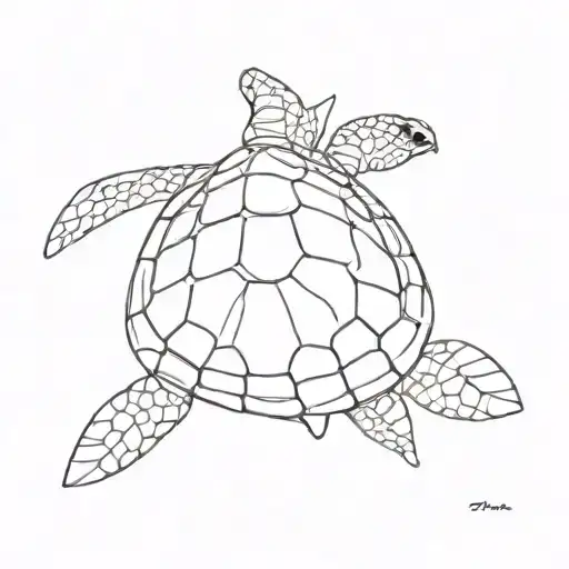 A sketch of a sea turtle gracefully gliding through the water, embodying your love for ocean creatures and the peacefulness of freediving tattoo design idea