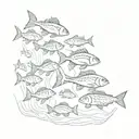 A sketch of a school of colorful fish swimming in unison, capturing the vibrant and dynamic nature of the underwater world you explore through freediving tattoo design idea