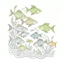 A sketch of a school of colorful fish swimming in unison, capturing the vibrant and dynamic nature of the underwater world you explore through freediving tattoo design idea