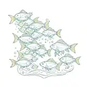 A sketch of a school of colorful fish swimming in unison, capturing the vibrant and dynamic nature of the underwater world you explore through freediving tattoo design idea