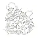 A sketch of a school of colorful fish swimming in unison, capturing the vibrant and dynamic nature of the underwater world you explore through freediving tattoo design idea
