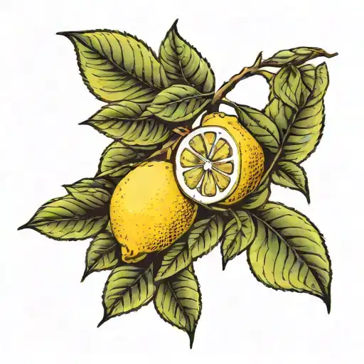 two lemons on a branch with 3 leaves tattoo design idea