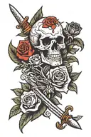 skull and roses with dagger tattoo design idea