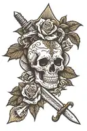 skull and roses with dagger tattoo design idea