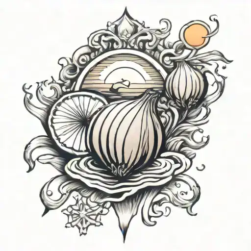 onion and sun and the sea  tattoo design idea