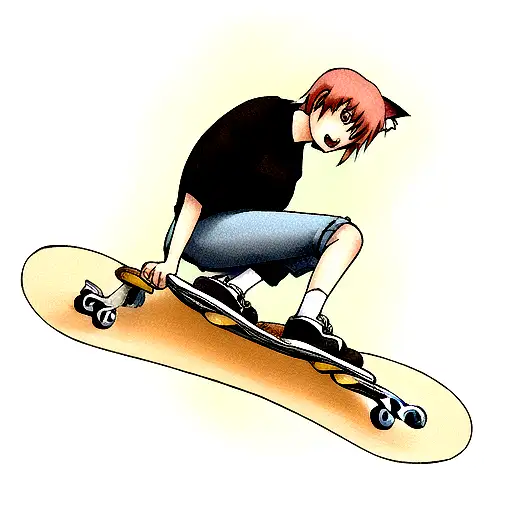 cat on a skateboard drinking beer tattoo design idea