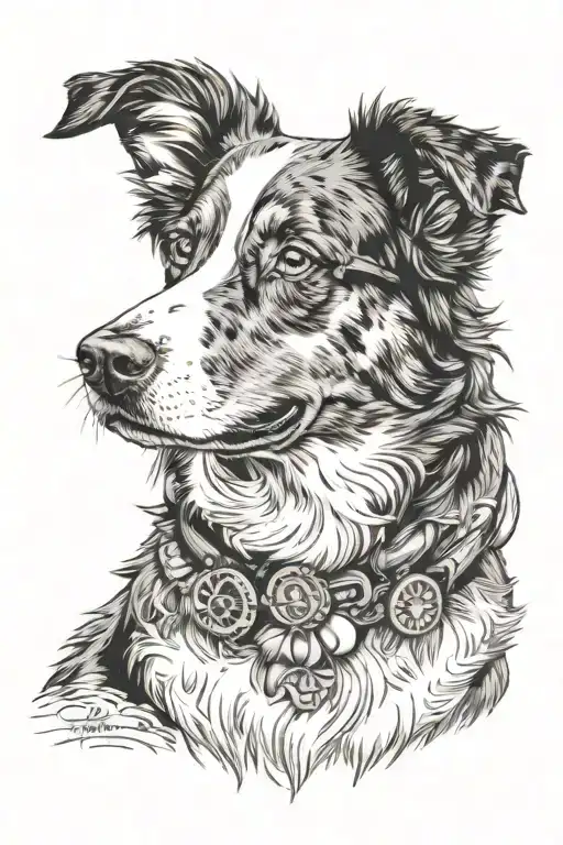 australian shepherd dog wearing sunglasses portrait inside Dr Dre's "The Chronic" album cover tattoo design idea