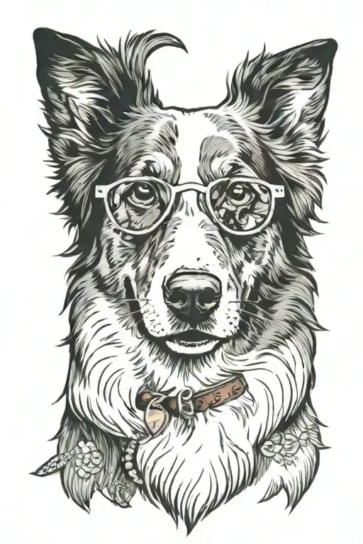 australian shepherd dog wearing sunglasses portrait  tattoo design idea