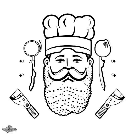beard without face, chef hat and two knifes  tattoo design idea