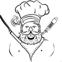 beard without face, chef hat and two knifes  tattoo design idea