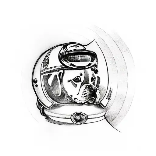 A tattoo design of a dog wearing a racing helmet, representing the passion for both dogs and motorsports tattoo design idea