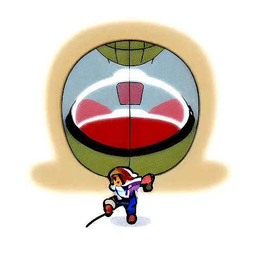 A realistic depiction of a pokemon trainer battling Mario in a Nintendo-themed arena tattoo design idea