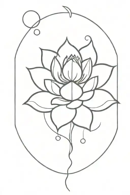 unalome with lotus and moon rising tattoo design idea