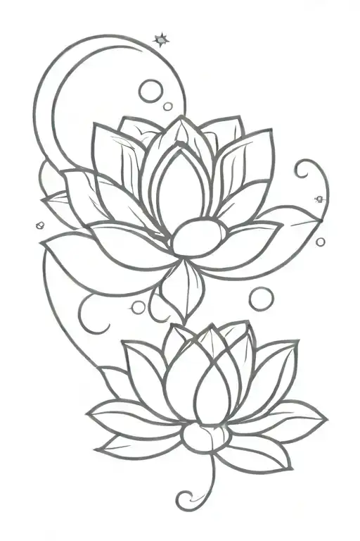 unalome with lotus and moon rising tattoo design idea