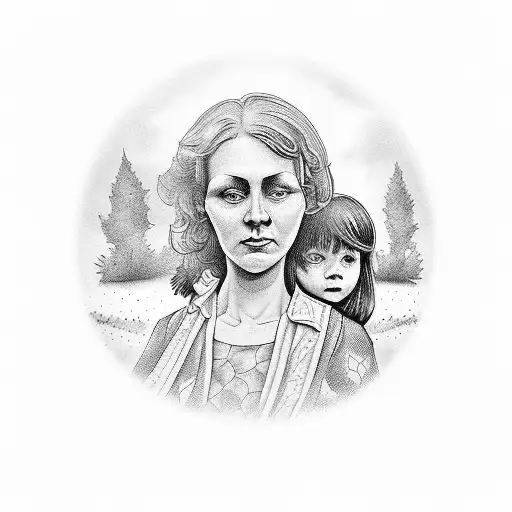 grandmother with child under walnut tree tattoo design idea