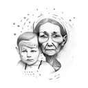 grandmother with child under walnut tree tattoo design idea
