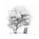 grandmother with child under walnut tree tattoo design idea