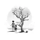 grandmother with child under walnut tree tattoo design idea